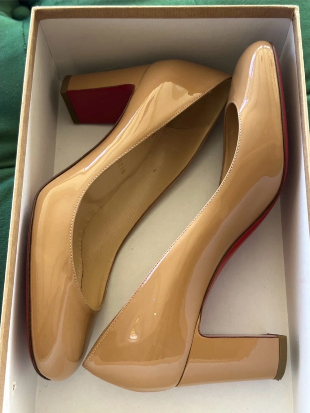 Christian Louboutin Cardrilla Nude Patent Block Heels